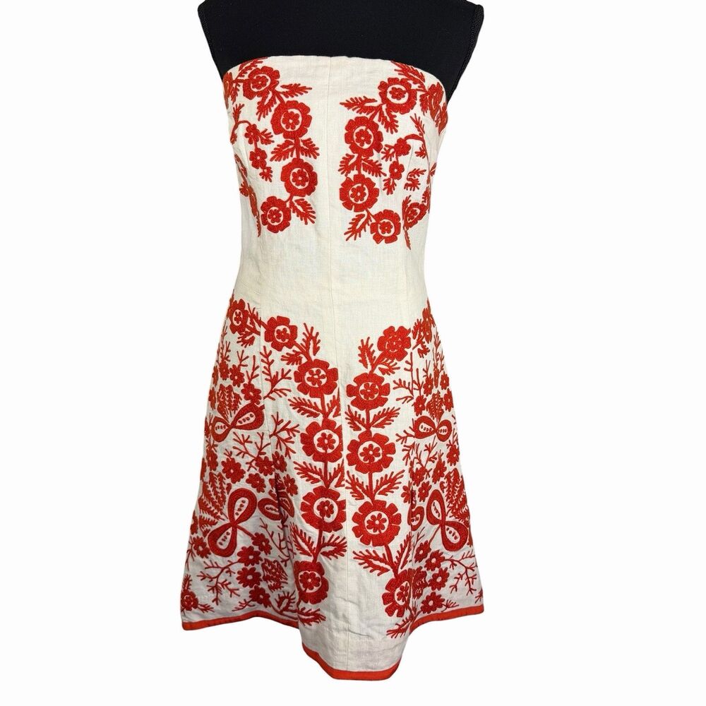 Tracy Reese Strapless Embroidered Dress Size 8 Anthropologie Midi Homecoming